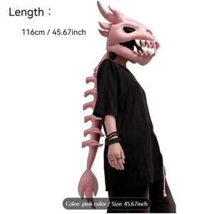 Gothic Dragon Skull Hood - Long Spine Tail 45.67in Pink Cosplay Plush Headpiece